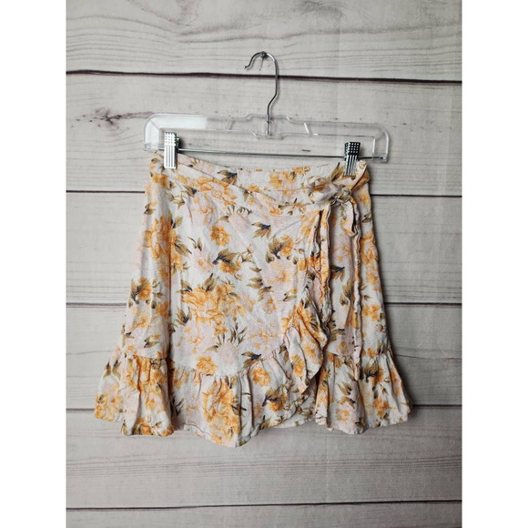 American Eagle Womens Wrap Skirt Multicolor Floral Mini Ruffles Viscose Blend XS - Picture 1 of 6